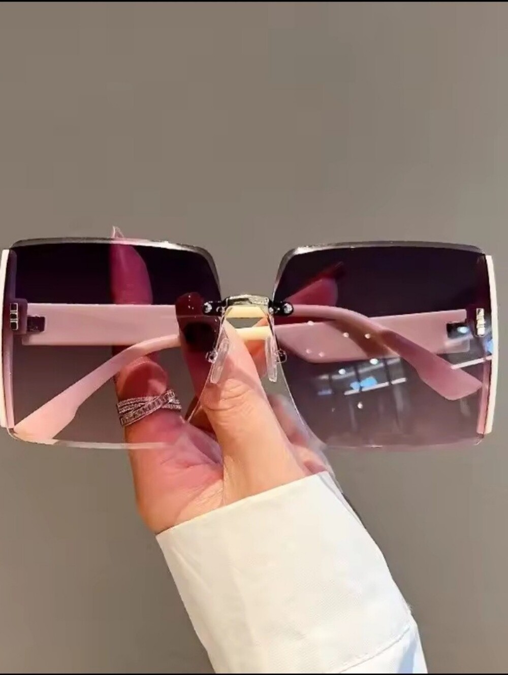 Rimless Square Gradient Sunglasses - Pink